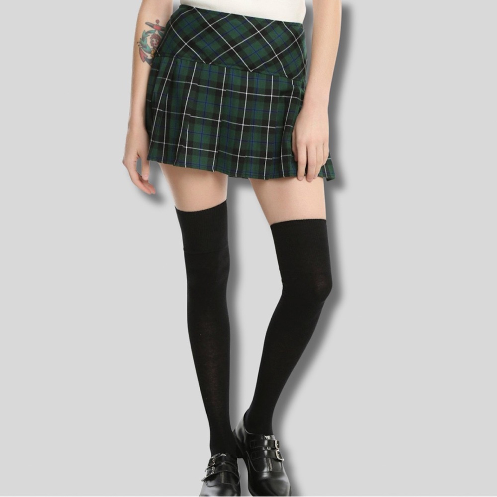Hot Topic Green Plaid Pleater School Girl Skirt Sz. S/M